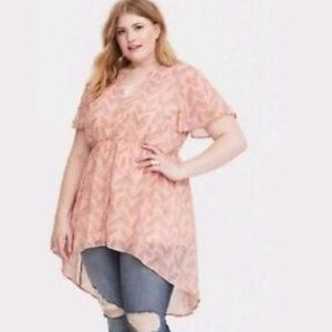 Torrid Size 3 Peach Chiffon Feather Semi Sheer High Low Shirt Dress